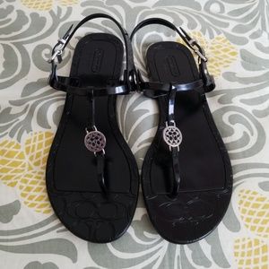 Coach Black Rubber T-Strap Sandals